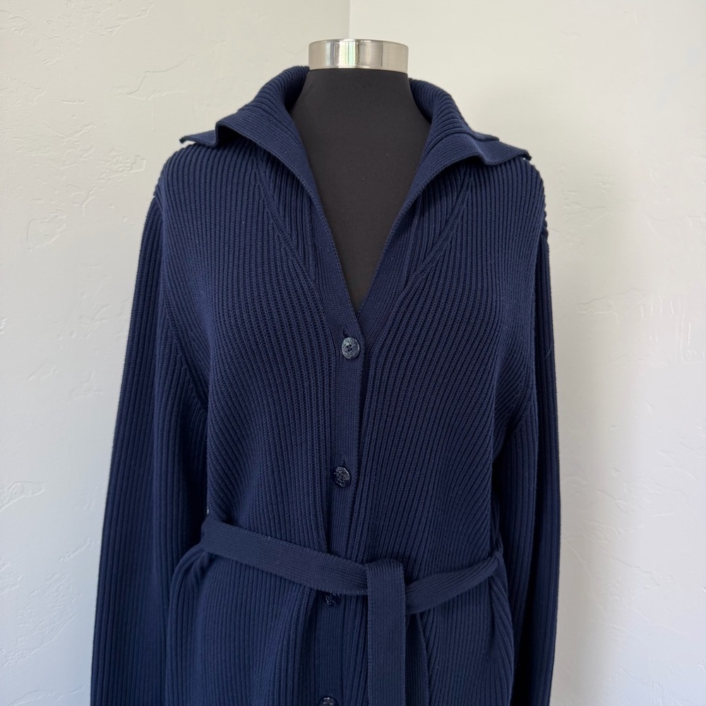 Lauren Ralph Lauren Navy Blue Long Button Up Ribbed Cardigan Size XL - Picture 3 of 10